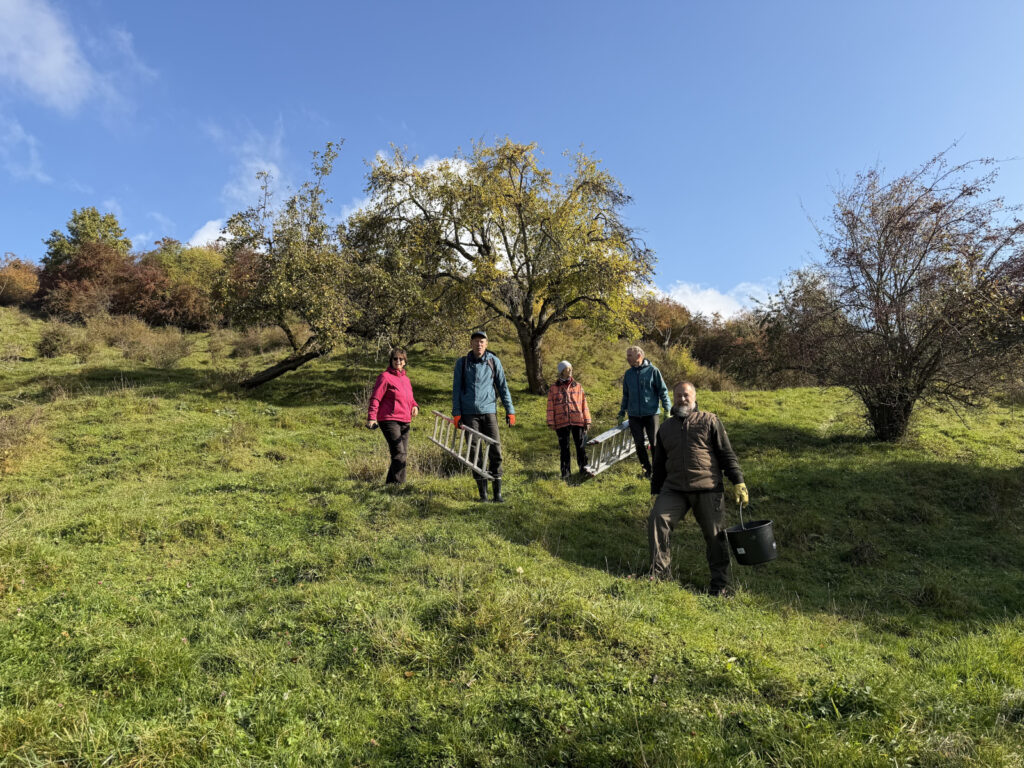 Heike, Thomas Schalk, Wiltrud, Martin und Thorsten auf der Jungviehweide