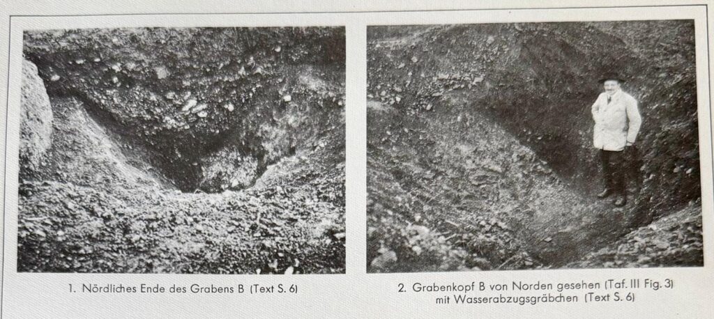 alte Fotos mich Gräben. Auf dem rechten Foto steht ein Mann mit Hut.