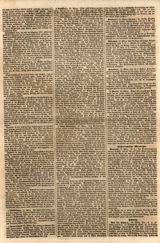 Karlsruher Zeitung vom 23. März 1853 mit der 2. Seite der Rezension von Bader